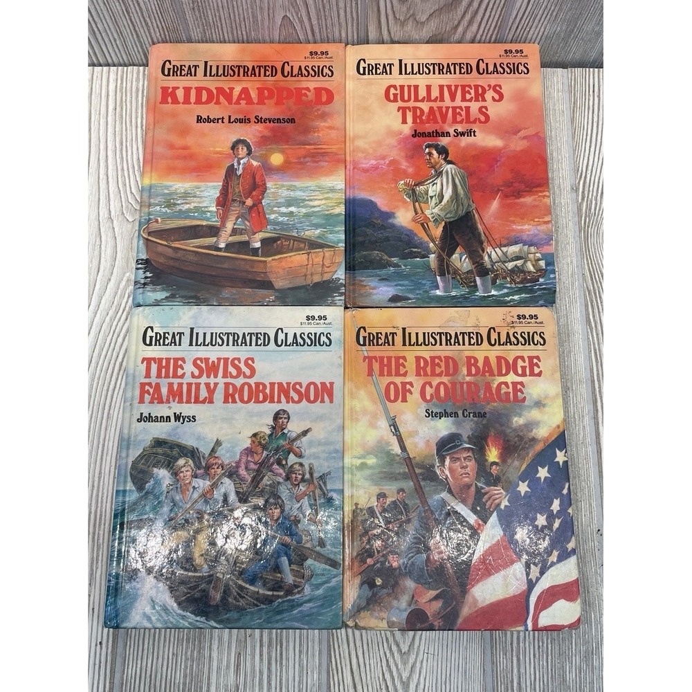 Great Illustrated Classics Books Lot of 4 Kidnapped Gulliver's Travels Red Badge